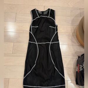 Gianfranco FERRE Black Leather Dress with Contrast Piping Sz 40